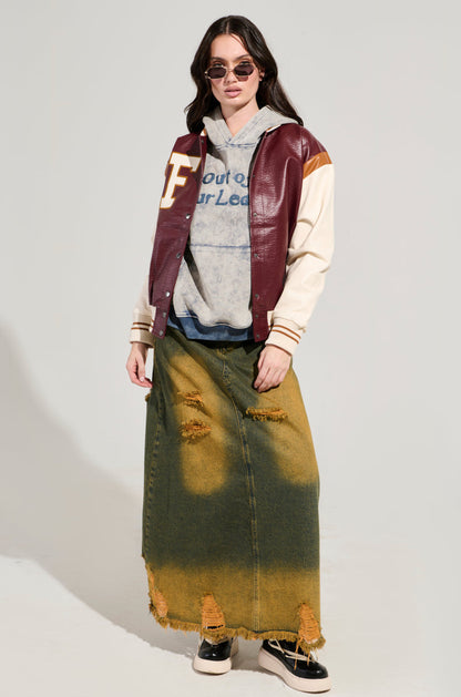 ROCKIT FAUX LEATHER VARSITY BOMBER