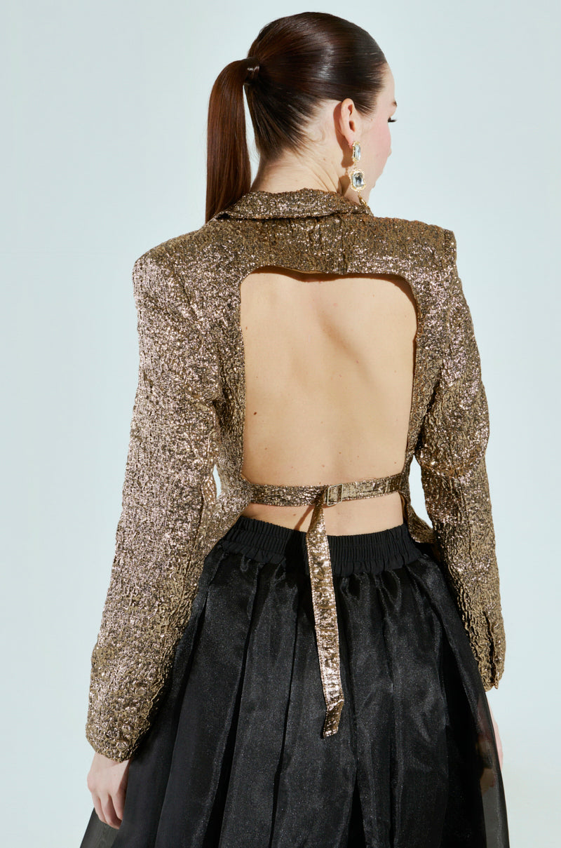 FINER THINGS BACKLESS BROCADE BLAZER