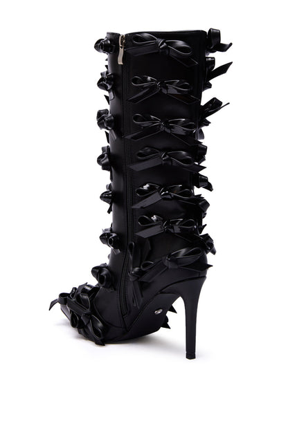 AZALEA WANG TELMO BLACK BOW EMBELLISHED BOOTIE