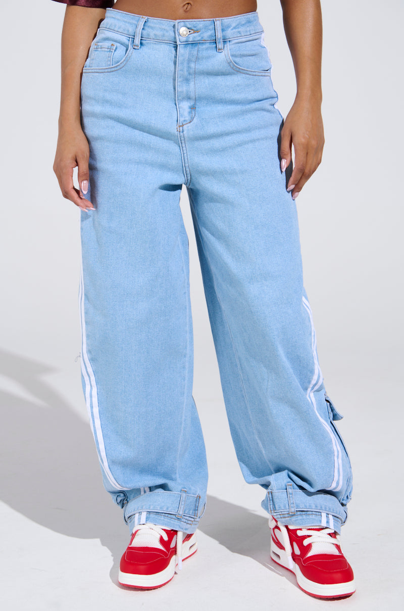 LEAVE IT ON THE TRACK RELAXED LEG DENIM PANTS