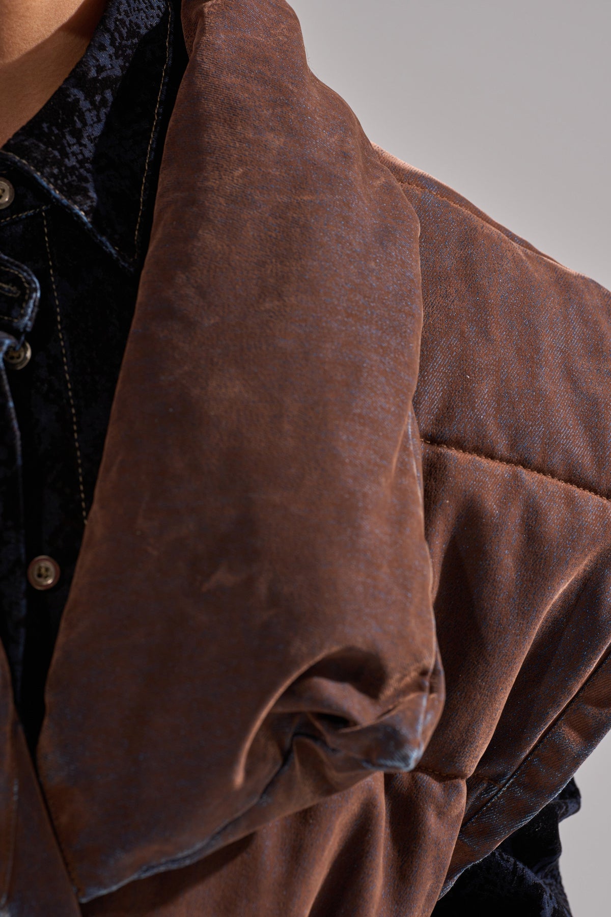 PILOT JONES LONGLINE PUFFER VEST IN VELVET DENIM