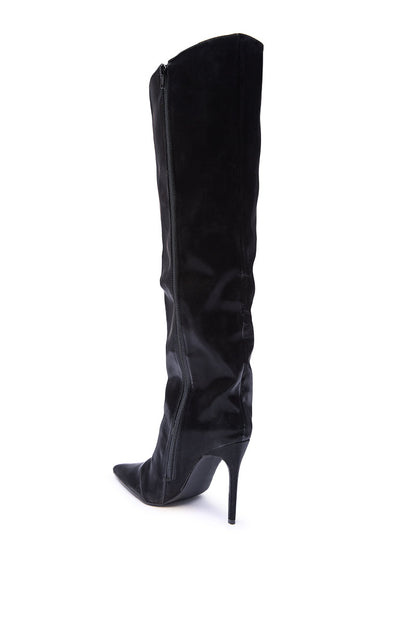 AZALEA WANG VIETTA BLACK LIQUID LUXE STILETTO BOOT IN BLACK