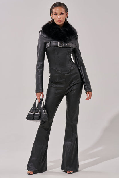 HALF MY HEART ULTRA CROPPED MOTO WITH FUR COLLAR