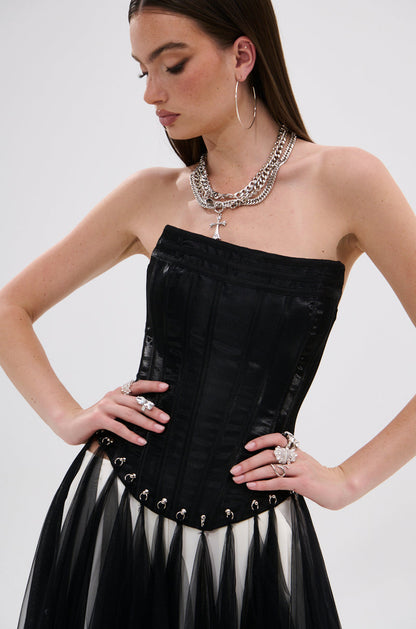 MARRIED TO THE GAME CORSET TOP IN BLACK
