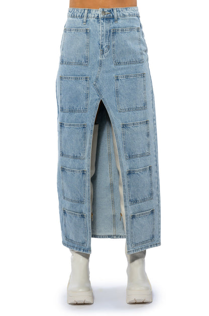 ANGELICA DENIM MIDI OPEN SLIT SKIRT