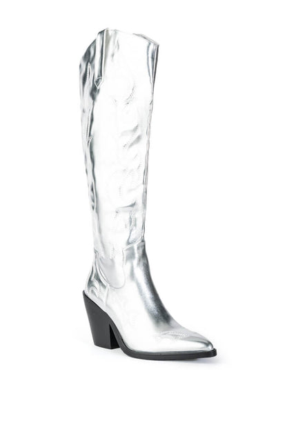 AZALEA WANG MIMI METALLIC WESTERN BOOT IN SILVER