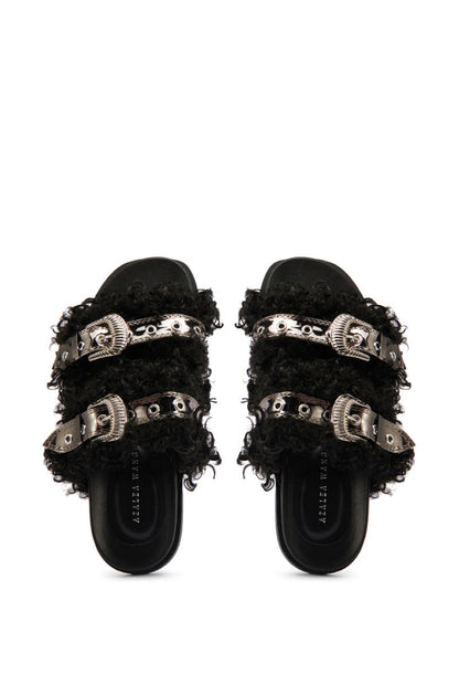 AZALEA WANG COLTER FAUX FUR SLIP ON SANDAL