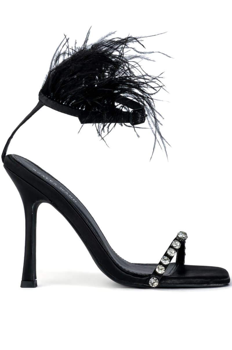 AZALEA WANG CONFETTI FEATHER STILETTO SANDAL IN BLACK