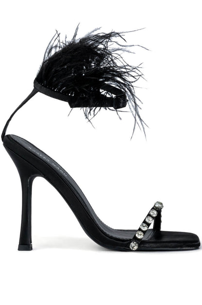 AZALEA WANG CONFETTI FEATHER STILETTO SANDAL IN BLACK
