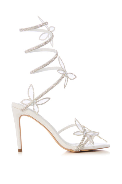AZALEA WANG DANCY WHITE BUTTERFLY WRAP UP STILETTO SANDAL