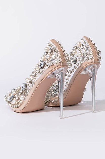 AZALEA WANG DIAMONDS AND PEARLS STILETTO PUMP IN NUDE