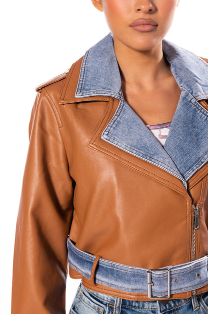 DOUBLE TROUBLE DENIM MOTO JACKET
