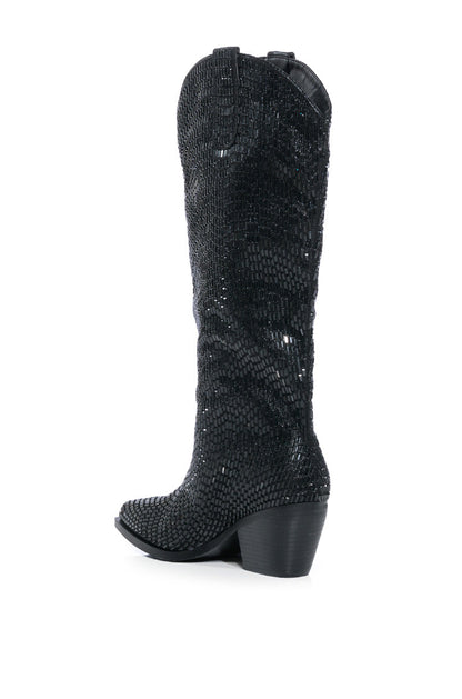 AZALEA WANG DRIVEN RHINESTONE WESTERN BOOT IN BLACK