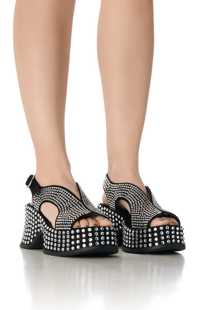 AZALEA WANG EASTONA BLACK EMBELLISHED CHUNKY SANDAL