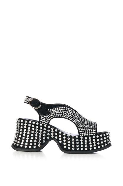 AZALEA WANG EASTONA BLACK EMBELLISHED CHUNKY SANDAL