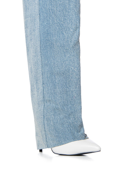 AZALEA WANG ELORA KNEE HIGH FOLDOVER STILETTO BOOT IN DENIM