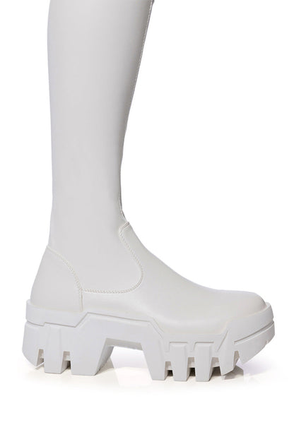AZALEA WANG FAVORED STRETCH PU THIGH HIGH BOOT IN WHITE