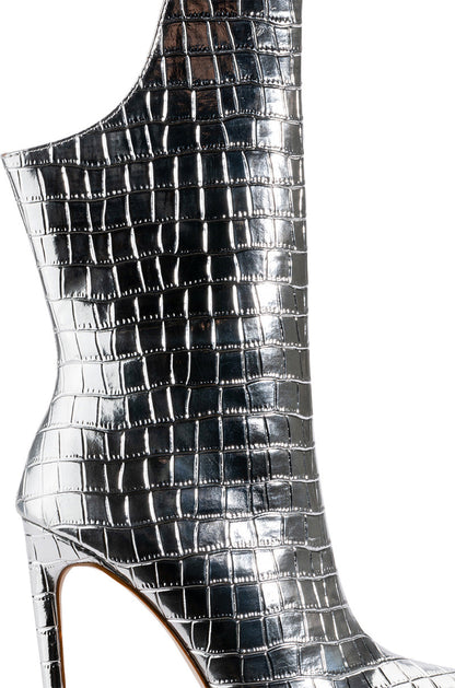 AZALEA WANG FAYE CROC BOOTIE IN SILVER
