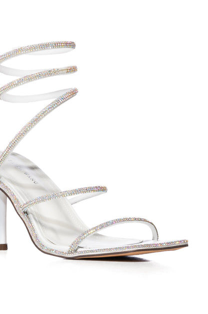 AZALEA WANG FIBI WHITE WITH DIAMOND COIL STILETTO SANDAL