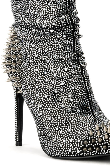 AZALEA WANG TAMARA RHINESTONE SPIKE STILETTO BOOTIE IN BLACK