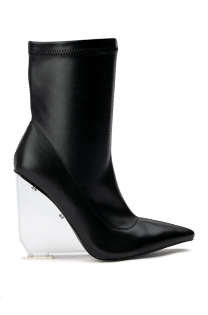 AZALEA WANG MELINDA CLEAR PVC WEDGE BOOTIE IN BLACK
