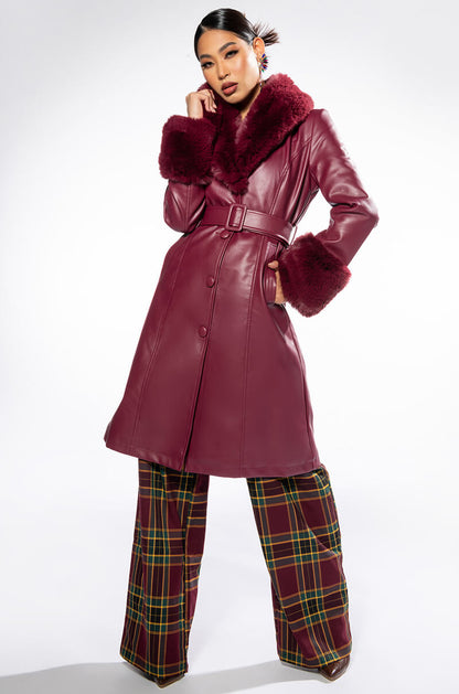AZALEA WANG MARBOLO PU TRENCH WITH FAUX FUR TRIM