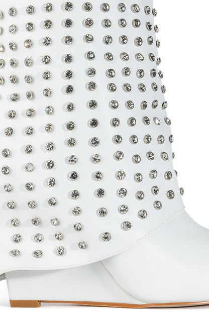 AZALEA WANG MARINA STUDDED FOLD OER BOOTIE IN WHITE