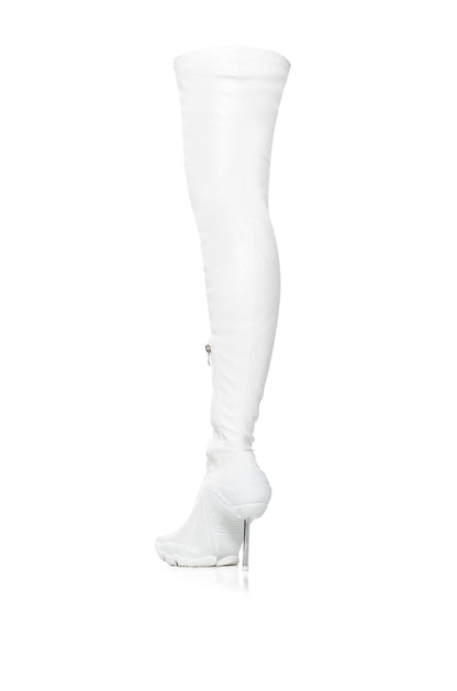 AZALEA WANG MCARTNEY STRETCH WHITE STILETTO BOOT