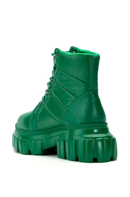 AZALEA WANG MERCEDES PUFFER FLATFORM BOOT IN GREEN