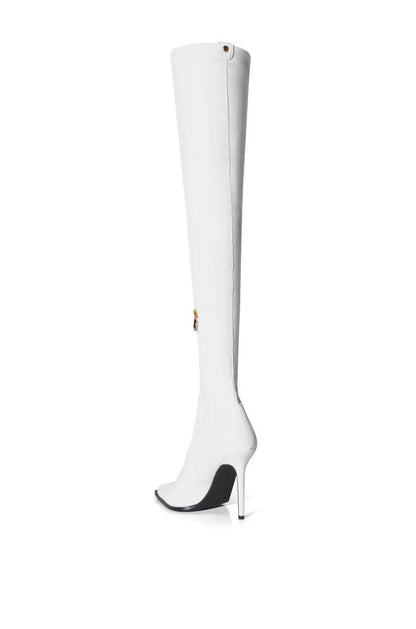 AZALEA WANG MILEY THIGH HIGH STRETCH CHUNKY BOOT IN WHITE