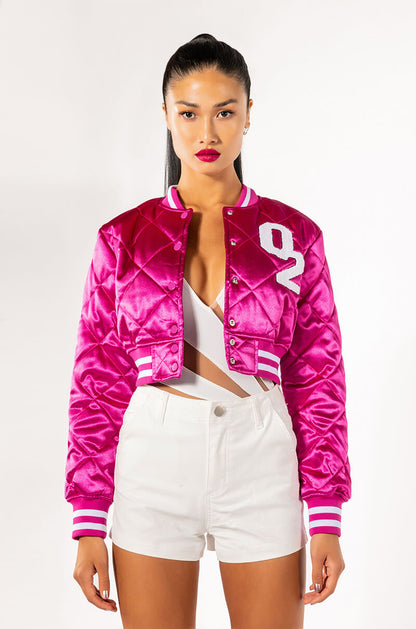 NO CAP CROPPED SATIN BOMBER