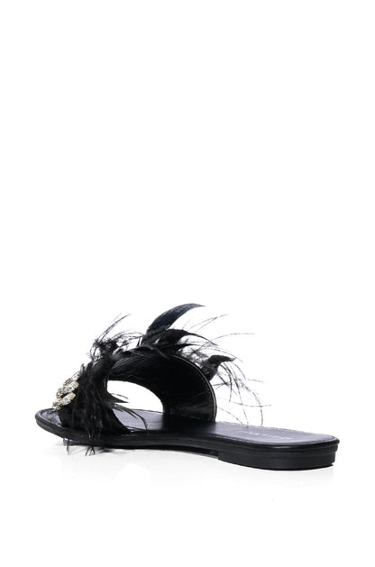 AZALEA WANG FEATHER FLAT SANDAL IN BLACK