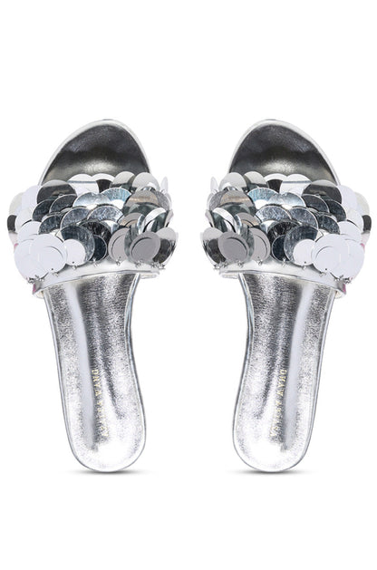 AZALEA WANG TACHI EMBELLISHED FLAT SANDAL IN SILVER