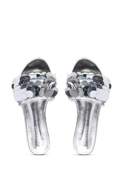 AZALEA WANG TACHI EMBELLISHED FLAT SANDAL IN SILVER