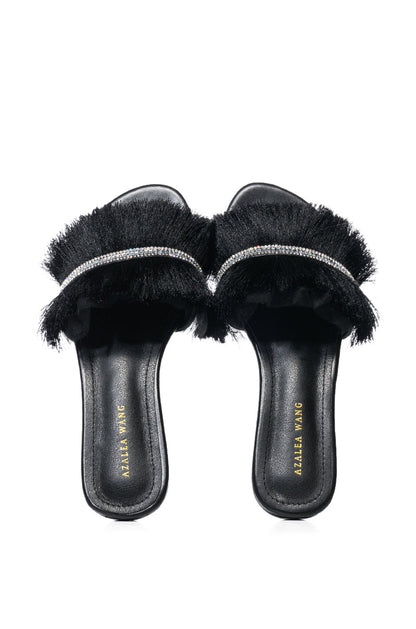AZALEA WANG TILLE EMBELLISHED FLAT IN BLACK