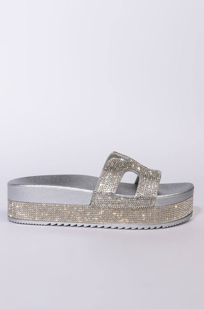 AZALEA WANG TURN IT UP FLATFORM SANDAL IN SILVER