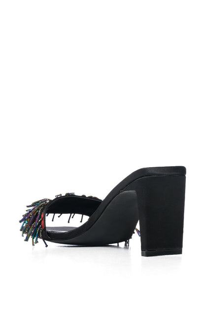 AZALEA WANG VIVIANNA BEADED FRINGE SANDAL IN BLACK