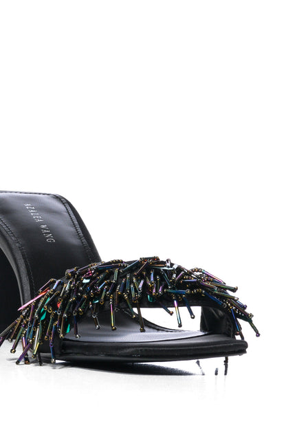 AZALEA WANG VIVIANNA BEADED FRINGE SANDAL IN BLACK