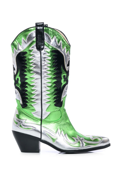 AZALEA WANG WAY METALLIC BOOT IN GREEN