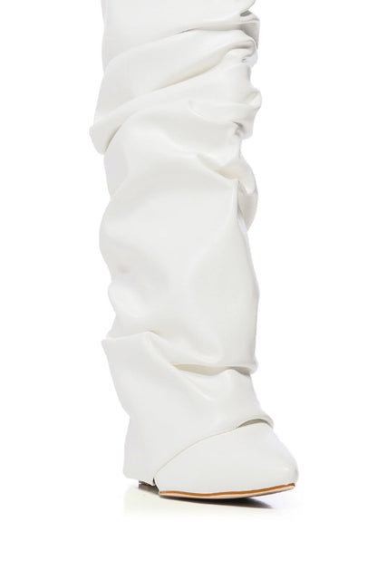 AZALEA WANG ZUMMA WHITE RUCHED WEDGE BOOT