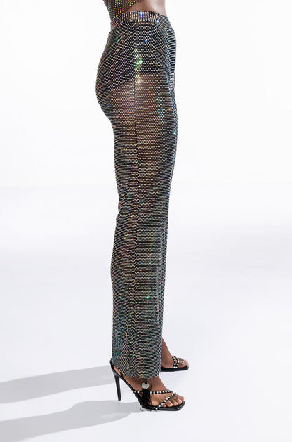 DAZZLE RHINESTONE MESH WIDE LEG PANT