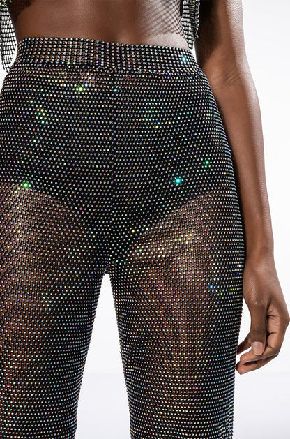 DAZZLE RHINESTONE MESH WIDE LEG PANT