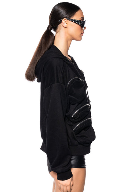 DEEP POCKETS ZIP UP HOODED SWEATSHIRT
