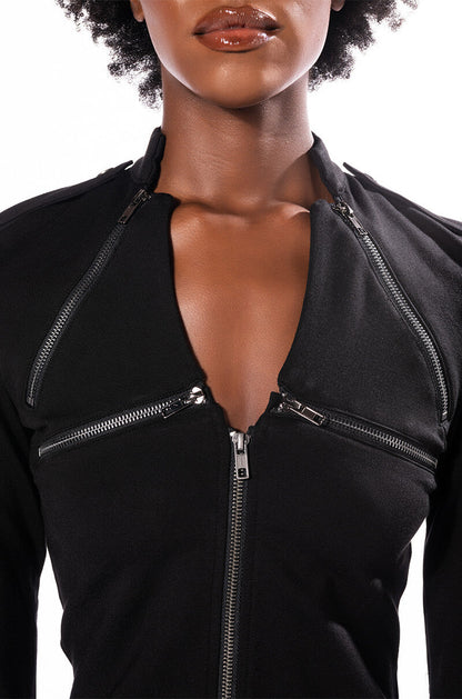DEJA VU ZIPPER DETAIL LONG SLEEVE TOP