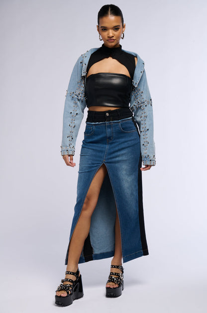 DENIM STUD BOLERO JACKET