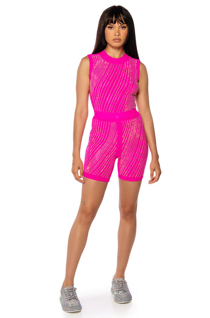 DIAMOND MESH BIKER SHORTS IN PINK