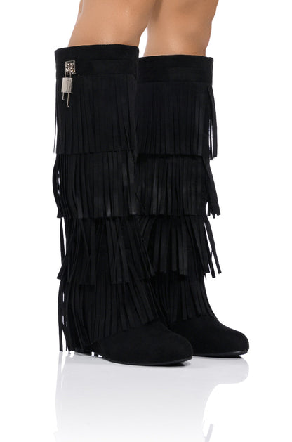 DIXIE FRINGE FOLD OVER BOOT IN BLACK