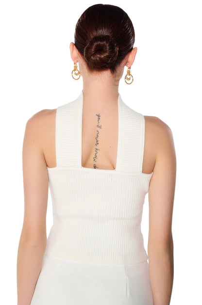DOLLED UP KNIT HALTER TOP IN WHITE