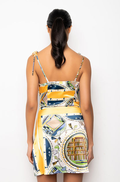 DON'T PLAY ME SCARF PRINT SATIN MINI DRESS