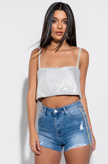 DONT STOP ME HIGH WAISTED RHINESTONES STRIPES JEANS SHORTS